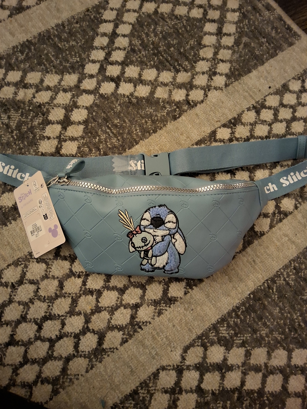 Disney Primark Stitch Blue Quilted Fanny Pack with Embroidered Design